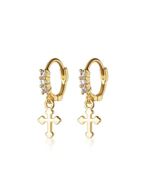 925 Gold Silver Cross Earring