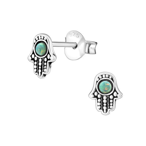 925 Silver Hamsa  Green Opal