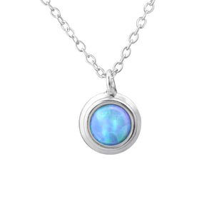 925 Silver Round Opal Necklace