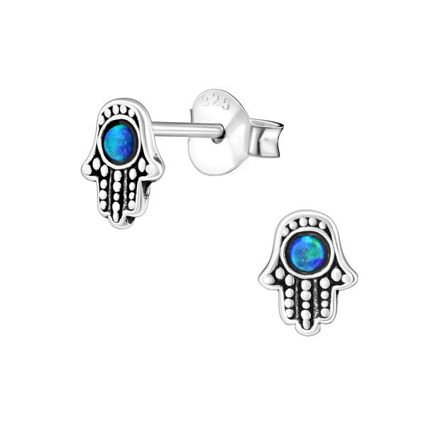 925 Silver Hamsa  Blue Opal