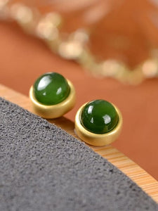 925 Gold Silver Jade Earring