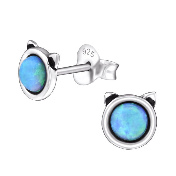 925 Silver Cat Blue Opal