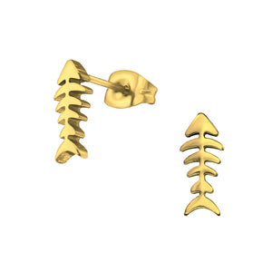 925 Gold Titanium Fishbone Earring