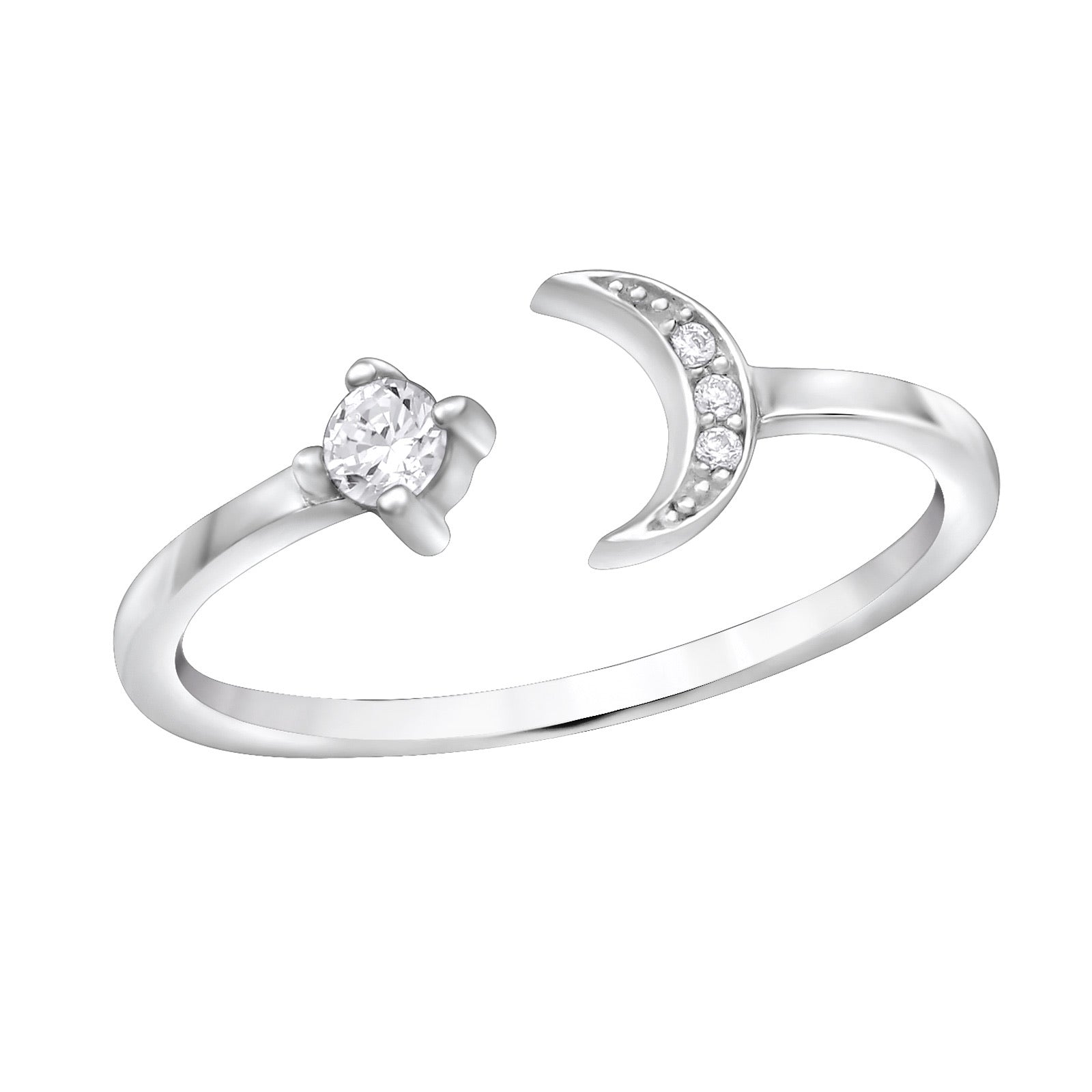 925 Silver Open Moon Ring