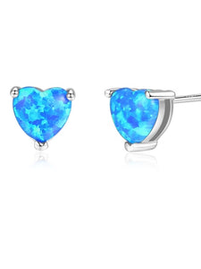 925 Opal Silver Heart Earring