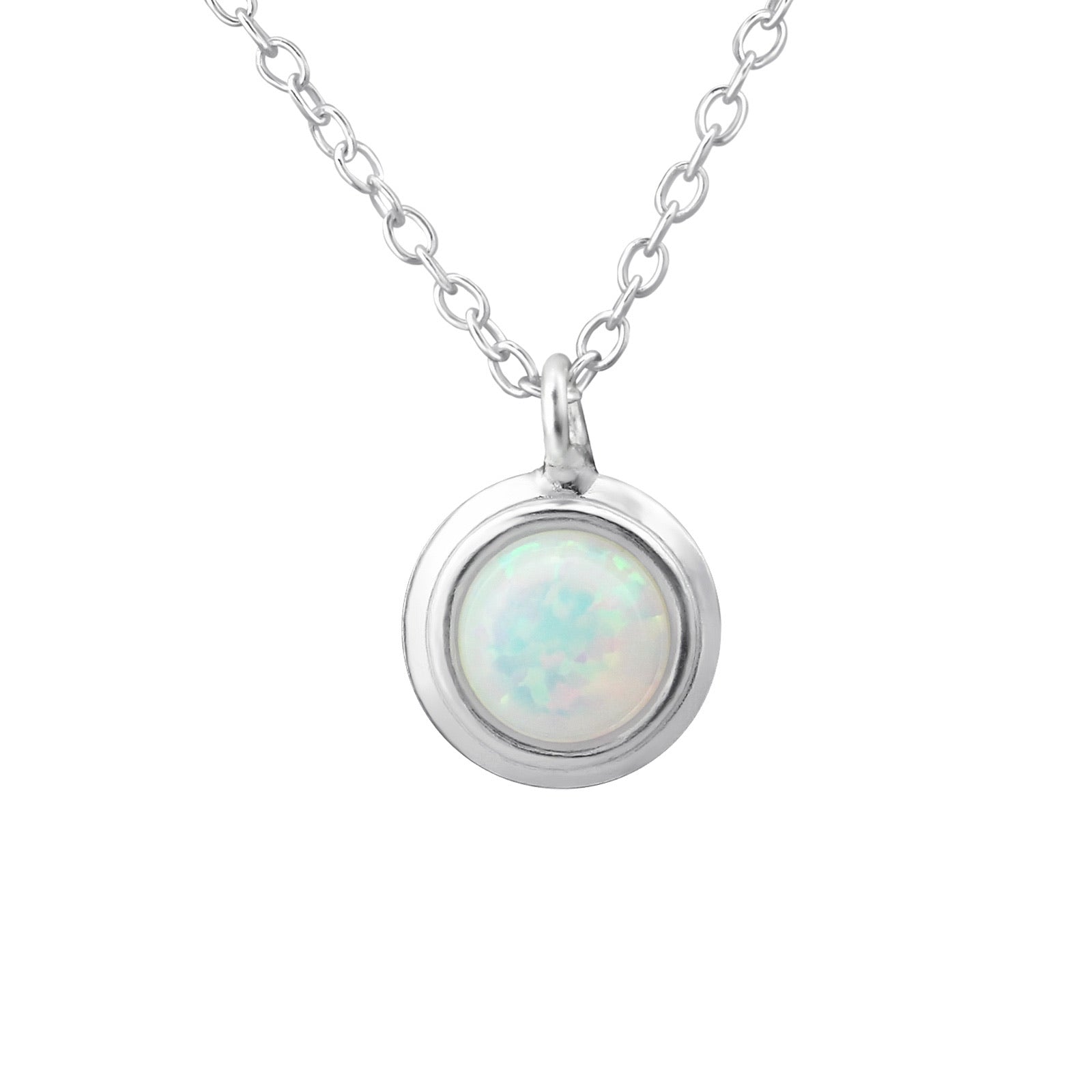 925 Silver Round Opal Necklace