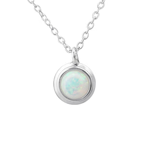 925 Silver Round Opal Necklace