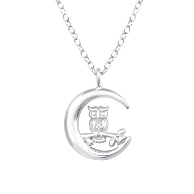 925 Silver Owl Moon Necklace