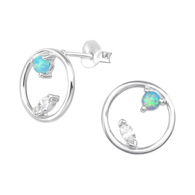 925 Silver Circle Opal Earring