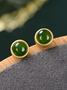 925 Gold Silver Jade Earring