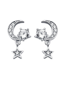 925 Silver Moons And Star Earrings