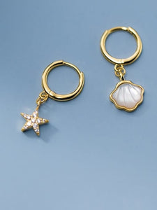 925 Gold Silver Starfish Shells Earring